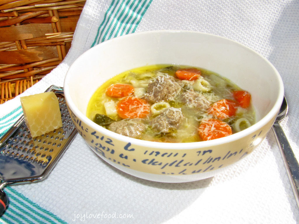 Meatball Soup - Kids and grown-ups alike will love this yummy hearty soup chock full of little meatballs, bite sized pasta, carrots and escarole.