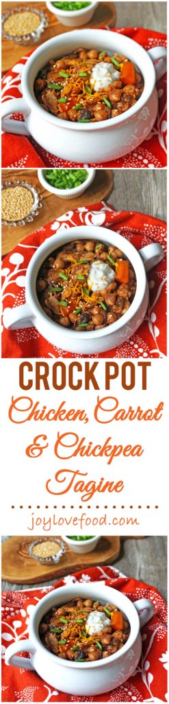 Crock Pot Chicken, Carrot & Chickpea Tagine - a delicious, hearty Moroccan stew that is easy to make and will fill your house with an amazing aroma as it simmers away in your slow cooker.