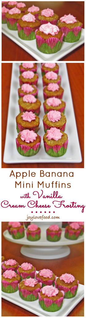 Apple Banana Mini Muffins with Vanilla Cream Cheese Frosting