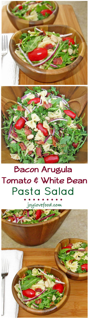 Bacon Arugula Tomato and White Bean Pasta Salad