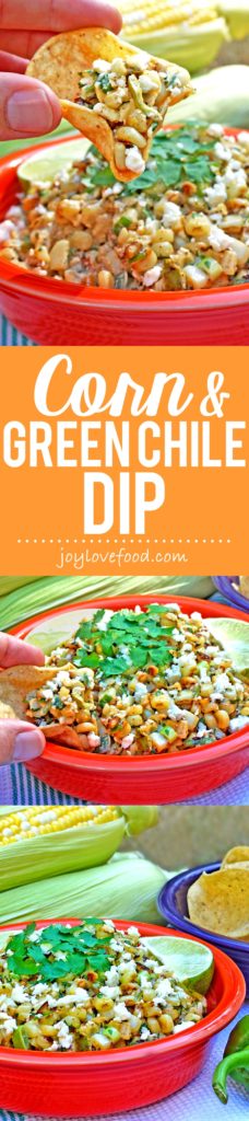 Corn and Green Chile Dip - the sweet, salty and spicy flavors of Mexican street corn come together in this delicious dip. Perfect for your next party, game day or snack anytime.