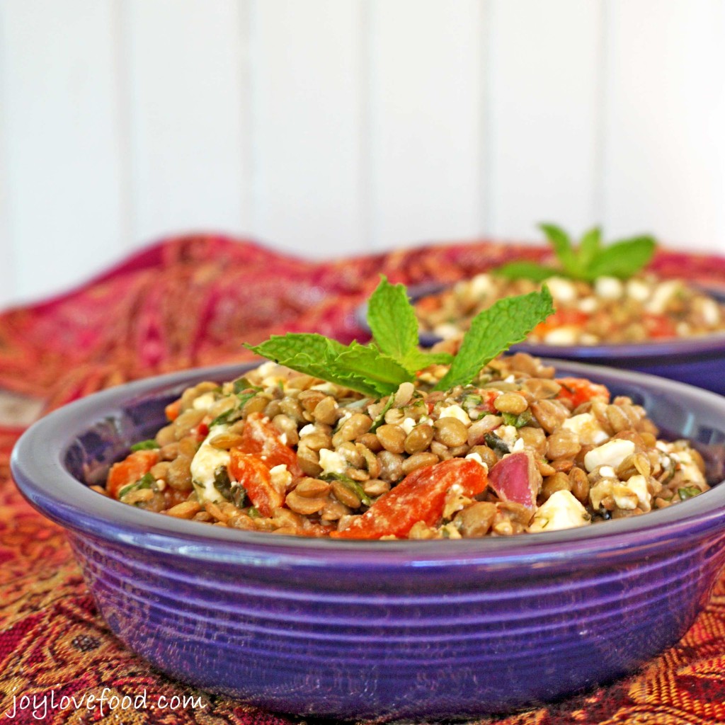 Lentil Salad with Roasted Red Peppers, Feta and Mint