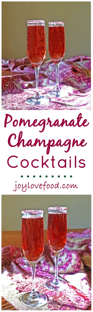 Pomegranate Champagne Cocktails - these pretty, purple-red-hued, sparkling cocktails are perfect for New Year's Eve, Valentine's Day or any festive occasion.