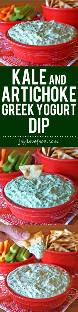 Kale and Artichoke Greek Yogurt Dip - creamy, delicious and full of flavor, this protein-rich dip is also low in calories and fat free.  It is great for a party or healthy snacking anytime, also makes a wonderful sauce or sandwich spread.