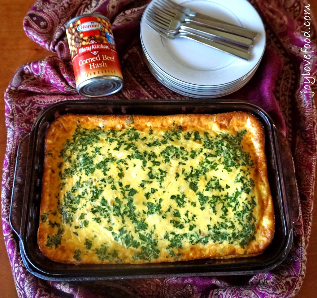 Corned Beef Hash and Egg Casserole with Sun-Dried Tomatoes and Swiss Cheese