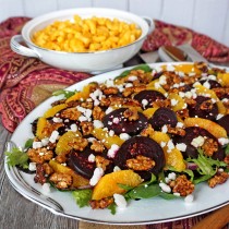 Roasted Beet Salad with Oranges Goat Cheese and Candied Walnuts