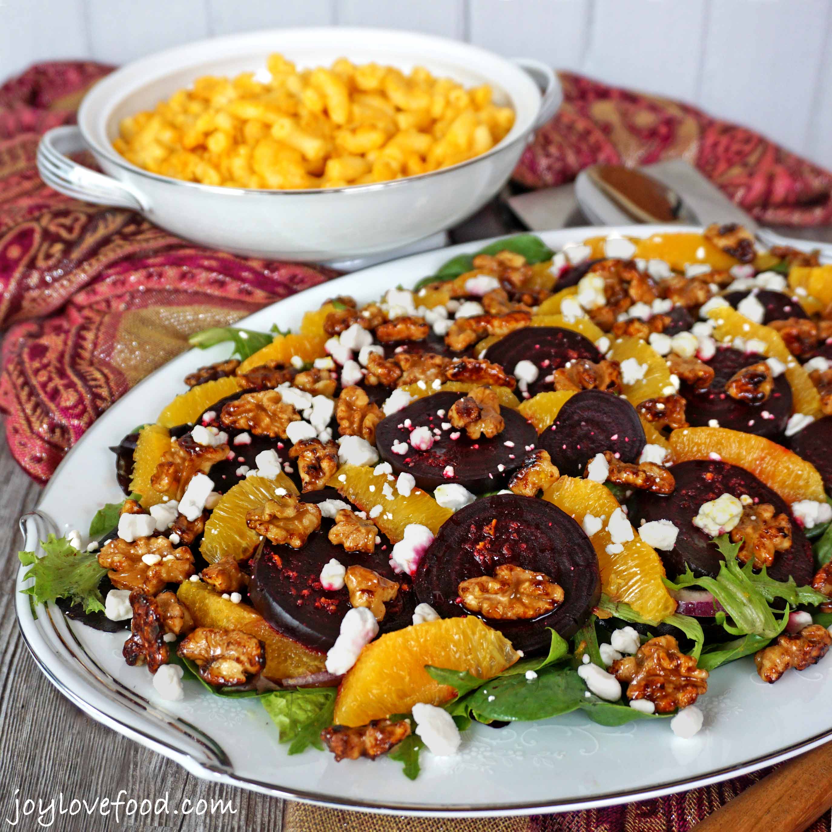 Roasted Beet Salad with Oranges, Goat Cheese and Candied Walnuts