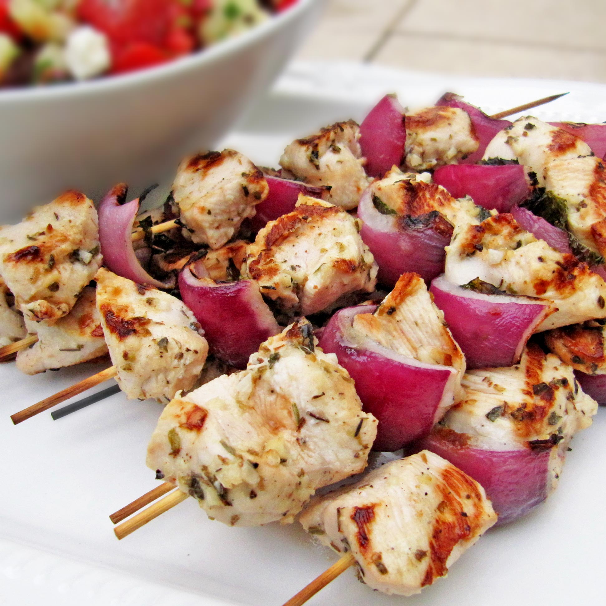 Grilled Chicken Red Onion and Mint Kebabs