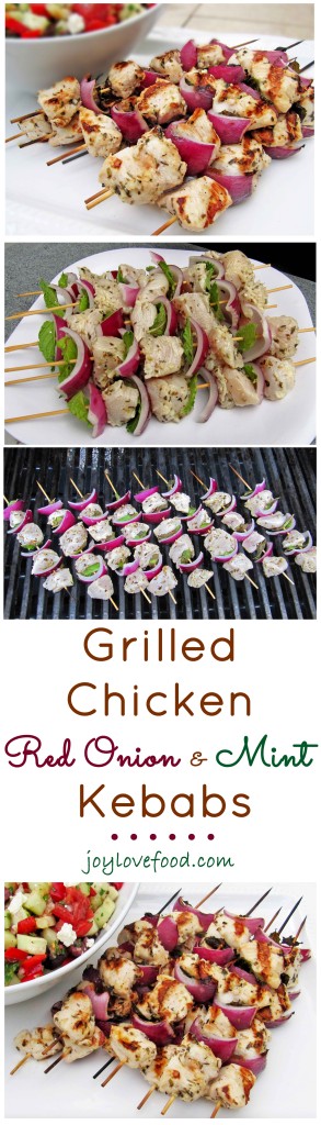 These colorful Grilled Chicken, Red Onion and Mint Kebabs are so pretty and easy to prepare. Perfect for simple summer entertaining or a delicious meal anytime.