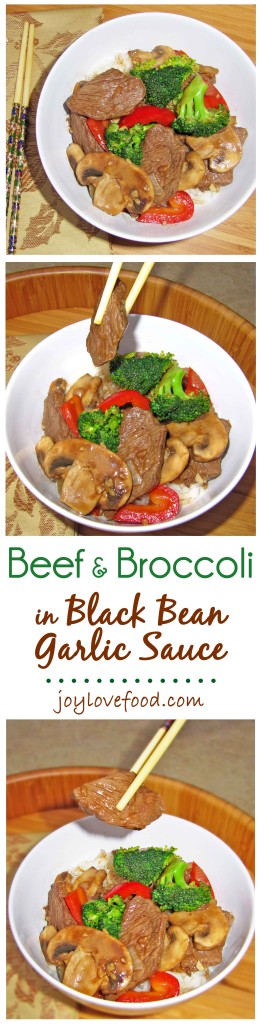 Beef & Broccoli in Black Bean Garlic Sauce - a delicious stir-fry with slices of beef and colorful veggies in a savory, slightly sweet, black bean garlic sauce. Perfect for a quick and easy weeknight dinner.