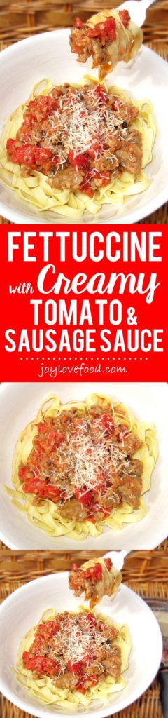 Fettuccine with Creamy Tomato and Sausage Sauce - a delicious, savory, creamy tomato and sausage sauce, served over pasta, is a hearty and comforting meal, perfect for a chilly evening.