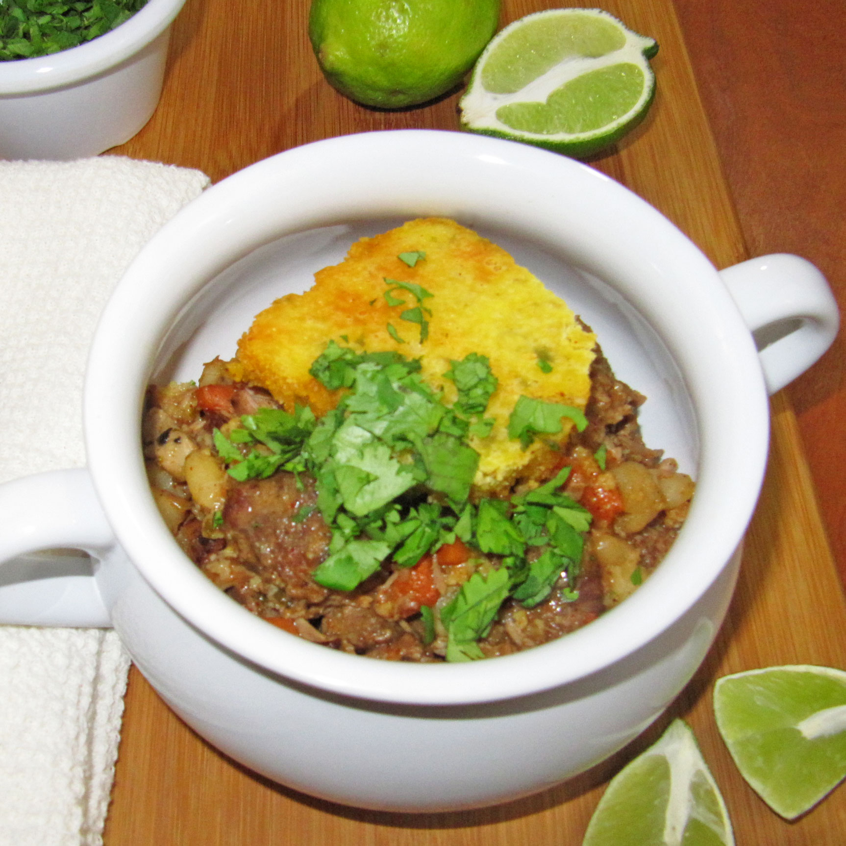 Crock Pot Pork Posole with Cornbread Topping