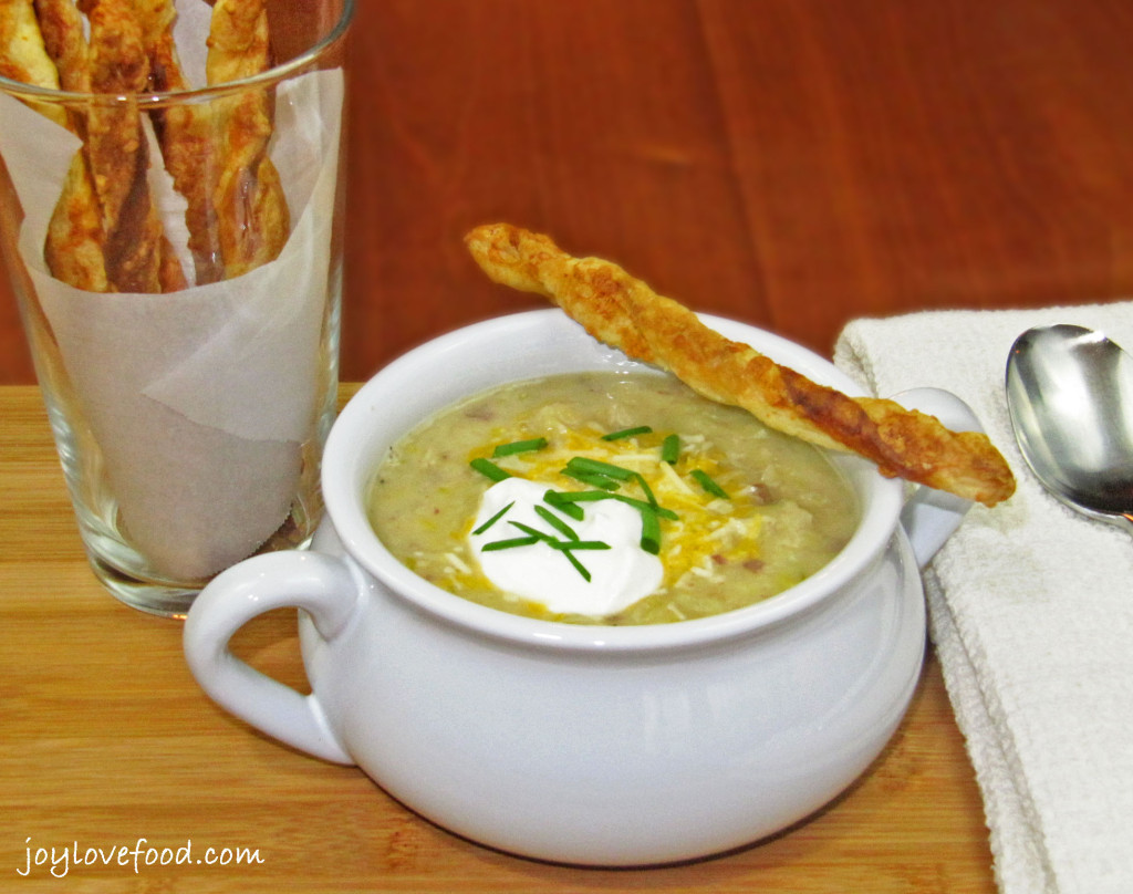 Irish Colcannon Soup with Cheddar Cheese Straws