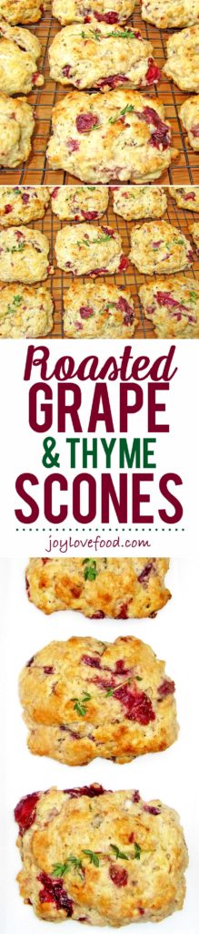 Juicy and sweet, roasted grapes, pair beautifully with fresh thyme in these soft, delicious Roasted Grape and Thyme Scones.