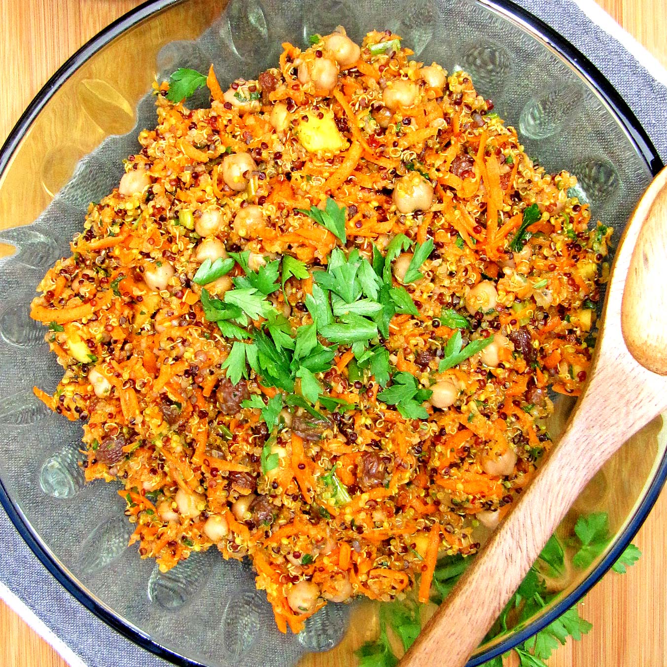 Curried Quinoa and Chickpea Salad with Carrots, Apples & Raisins