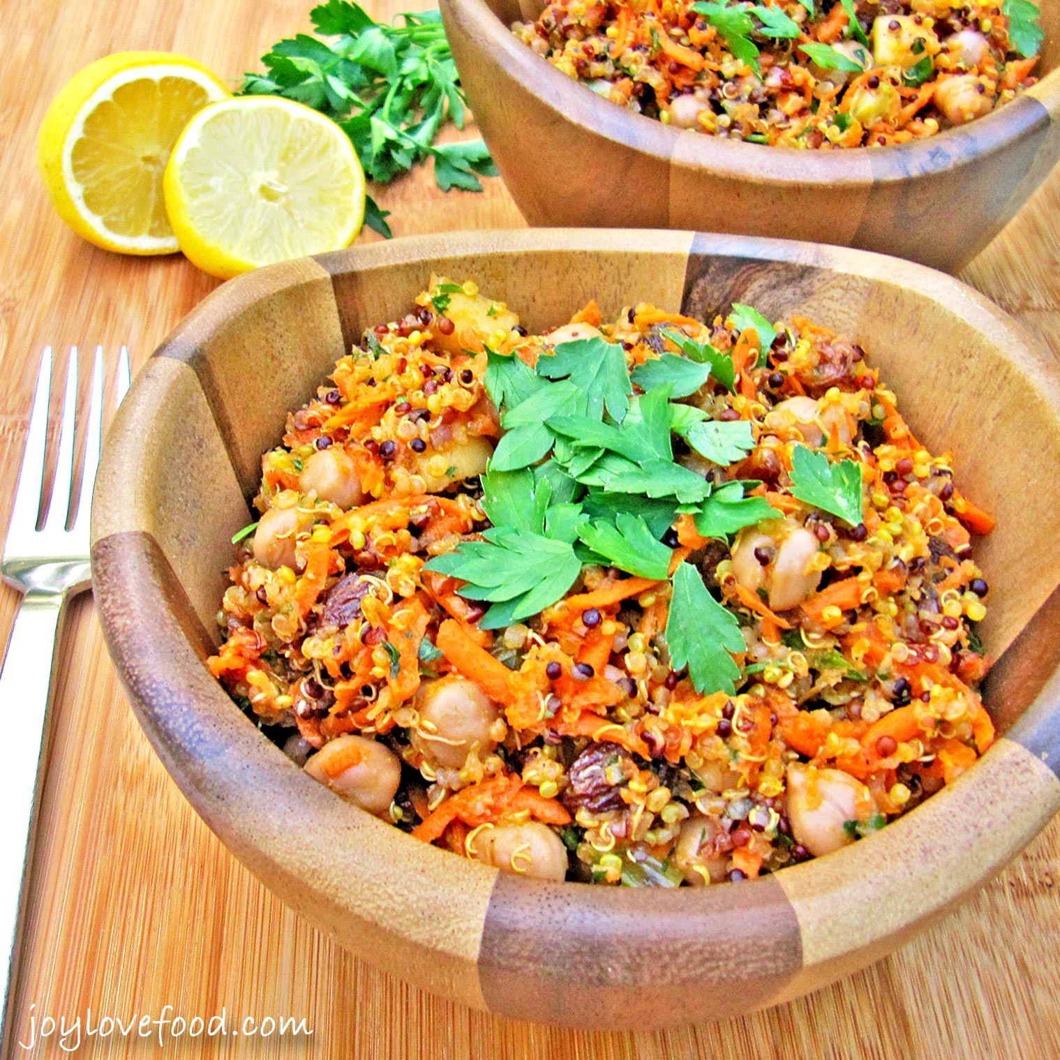 Curried Quinoa and Chickpea Salad with Carrots, Apples & Raisins