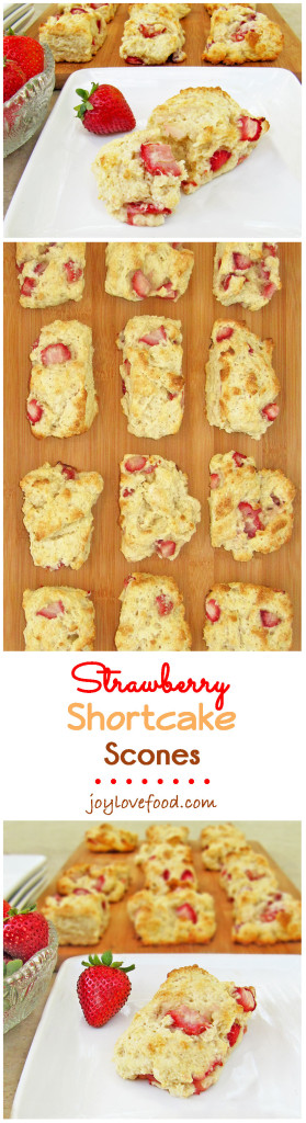 Fresh strawberries and cream are a delicious combination in these, tender, light and flaky Strawberry Shortcake Scones.