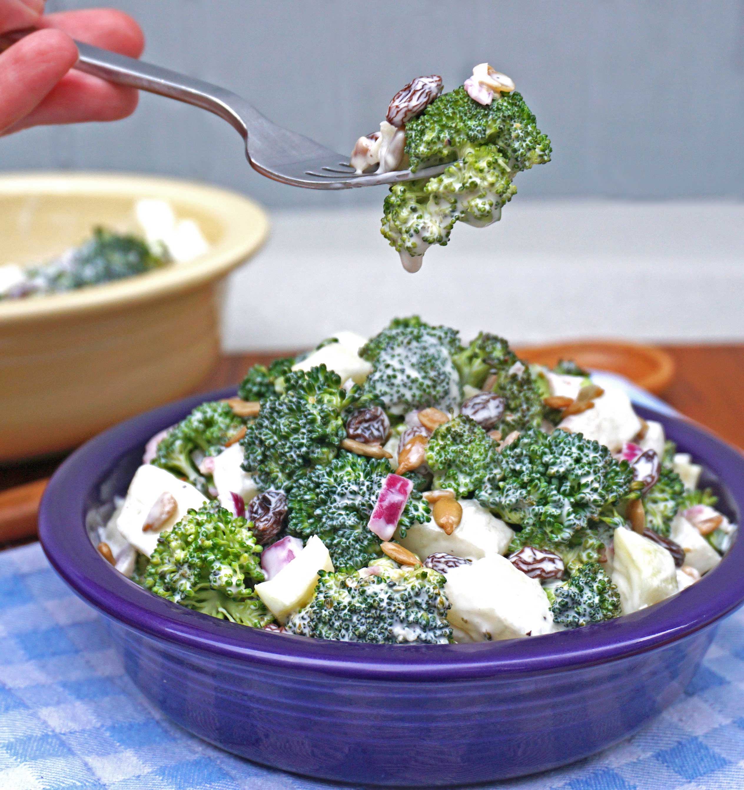 Creamy Broccoli and Cucumber Salad with Raisins and Sunflower Seeds