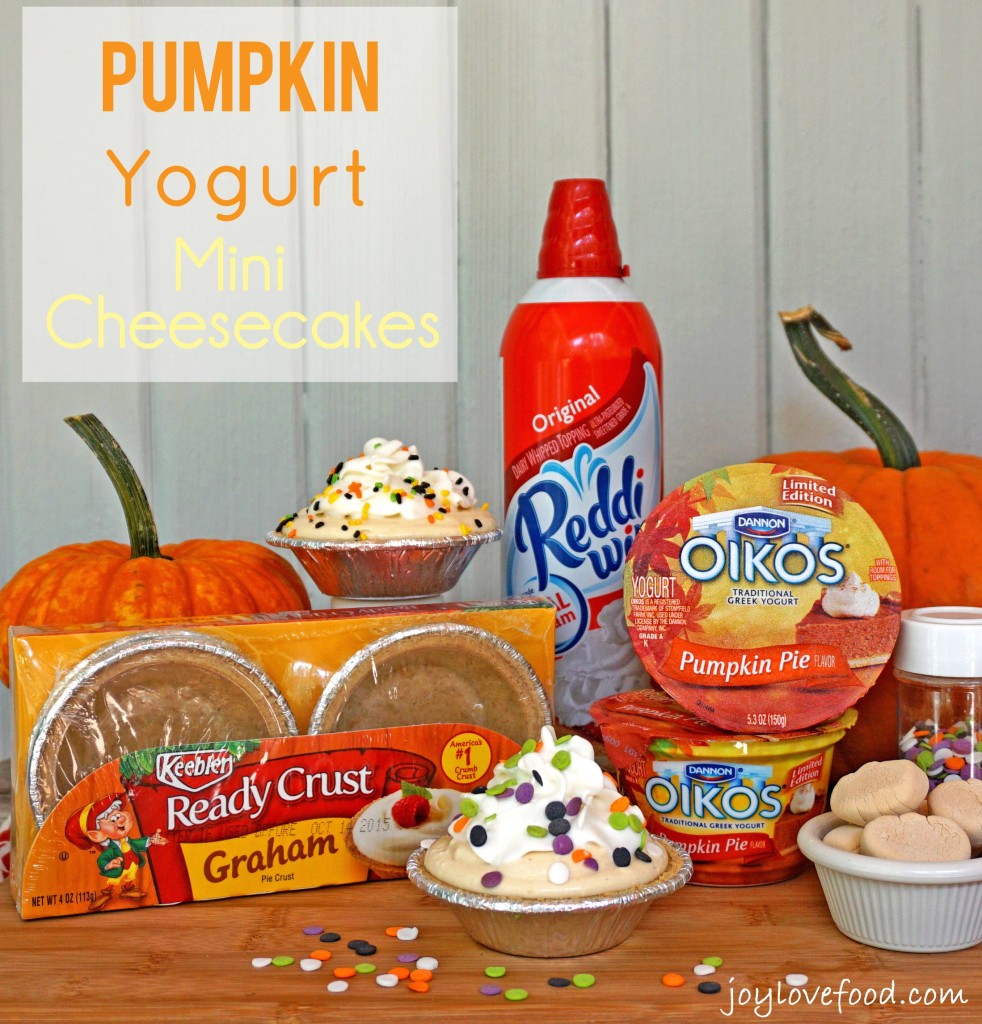 Pumpkin Yogurt Mini Cheesecakes - a delicious, easy and healthy version of pumpkin cheesecake, perfect for an afterschool snack that kids will have a great time assembling and decorating by themselves. #EffortlessPies #shop