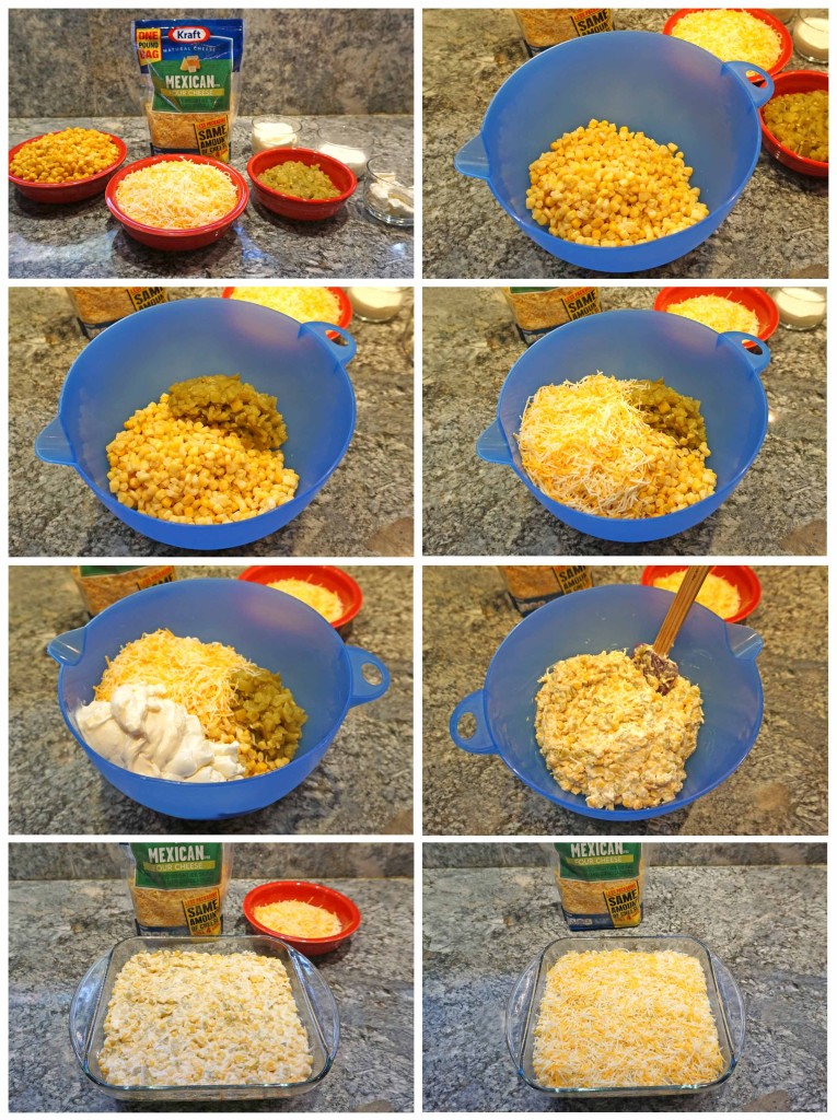 Hot Cheesy Mexican Corn Dip - how to assemble