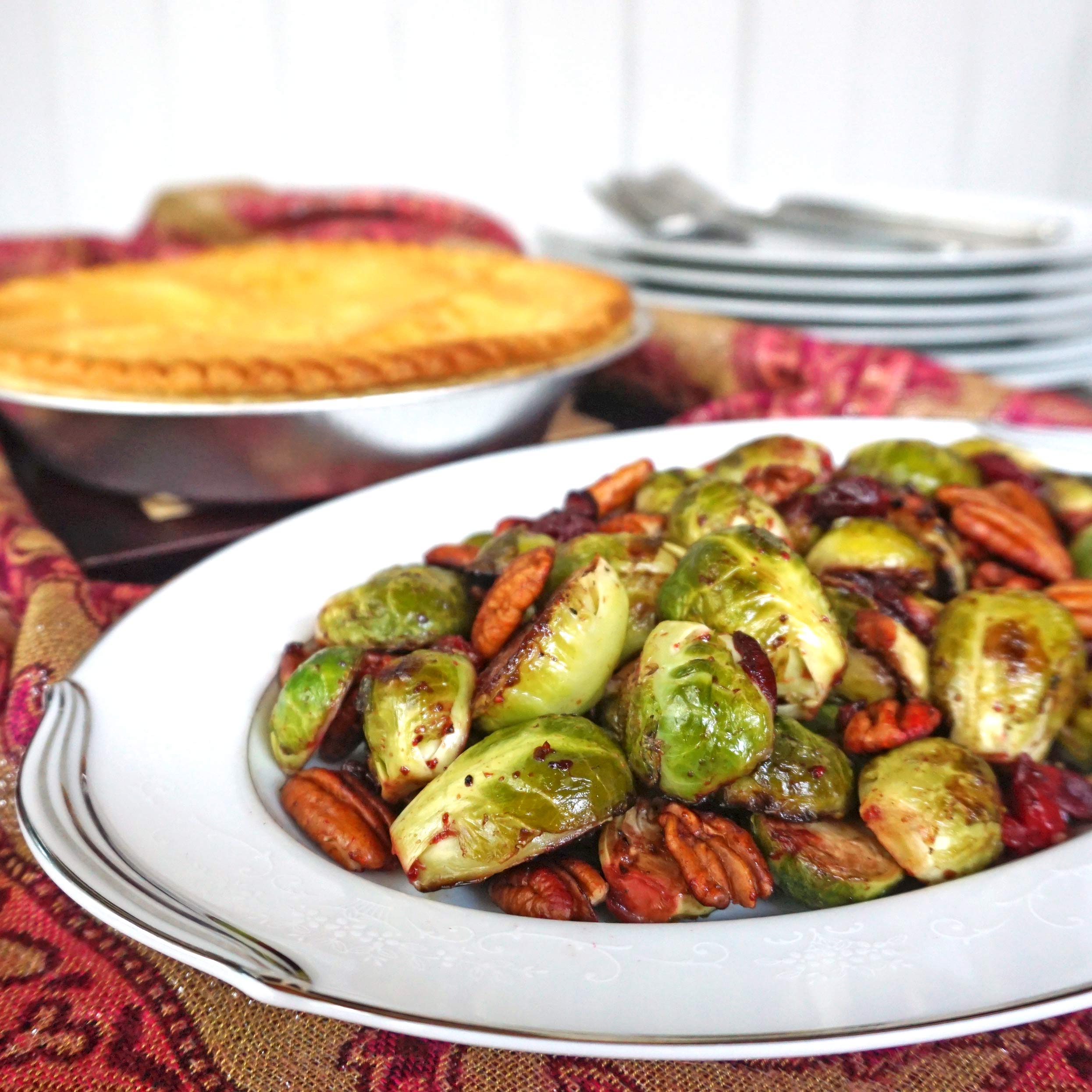 Pan Roasted Brussels Sprouts with Cranberries and Pecans