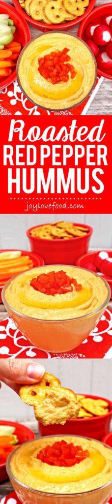 Roasted Red Pepper Hummus - a delicious, creamy, flavorful dip, perfect for holiday entertaining or a healthy snack anytime.