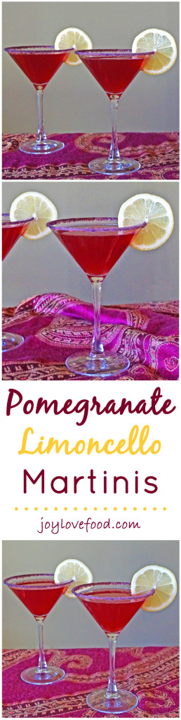 Pomegranate Limoncello Martinis - these pretty, purple-red hued martinis are perfect for Valentine's Day, girls' night, a cocktail party or a festive occasion anytime.