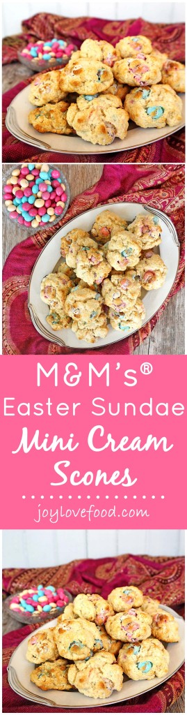 M&M’s® Easter Sundae Mini Cream Scones - delicious, mini-sized scones made with colorful M&M’s® are the perfect little Easter and springtime treat. #SweeterEaster #ad