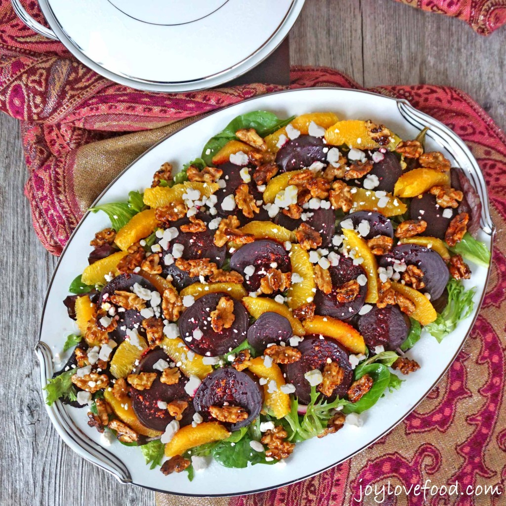Roasted Beet Salad with Oranges Goat Cheese and Candied Walnuts