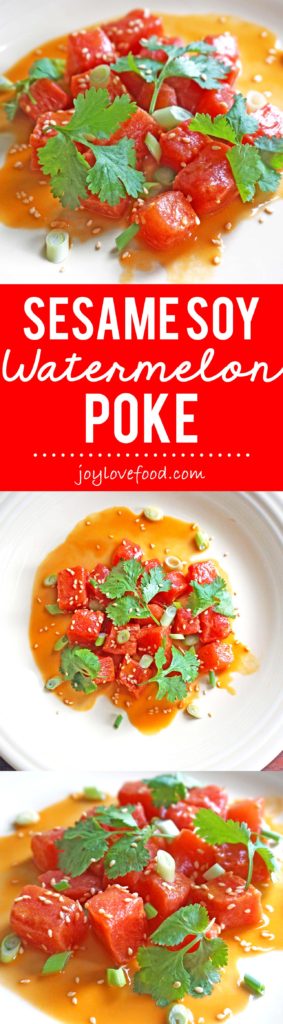 Sesame Soy Watermelon Poke - watermelon is marinated in a soy and sesame sauce in this flavorful, vegetarian version of the traditional Hawaiian dish.